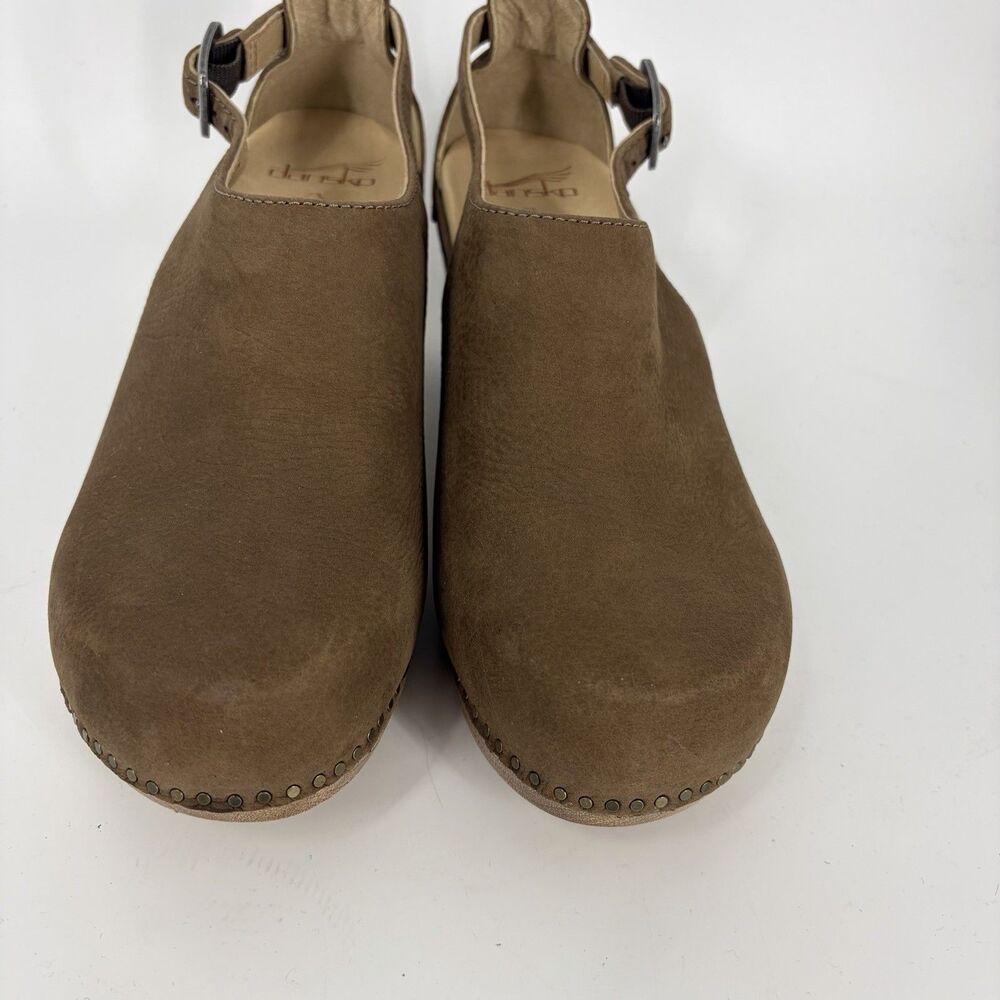 Dansko Sassy Shoes Size 38 Womens 7.5 8 Brown Leather Cutout Slingback Clog Heel - Picture 3 of 10